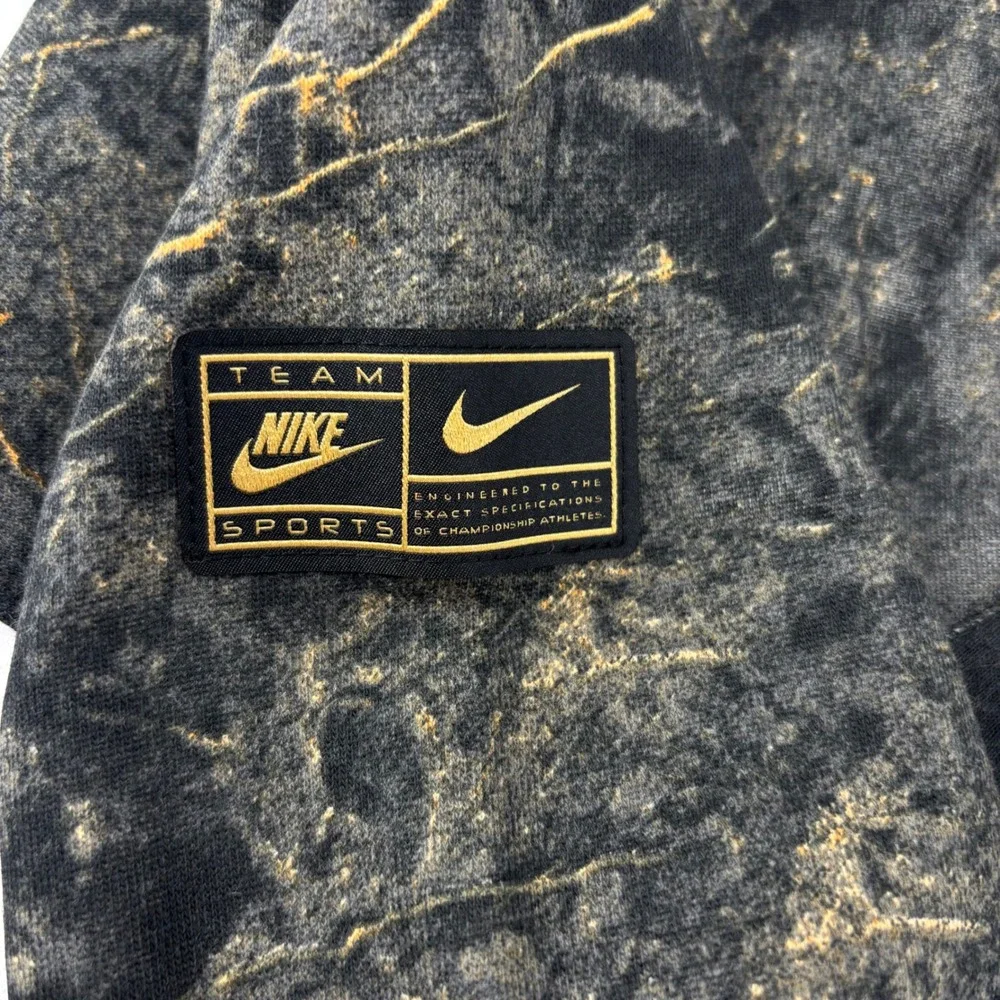 Nike Mens NSW Club Hoodie Small Black Gold Marble Print Pullover DO6174-010